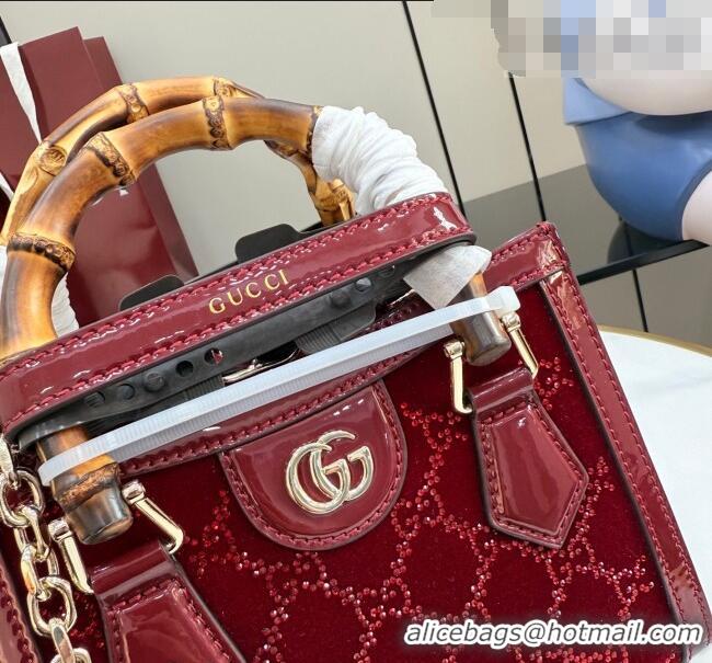 Best Price Gucci Diana crystals velvet small tote bag 675800 Ancora Red 2026