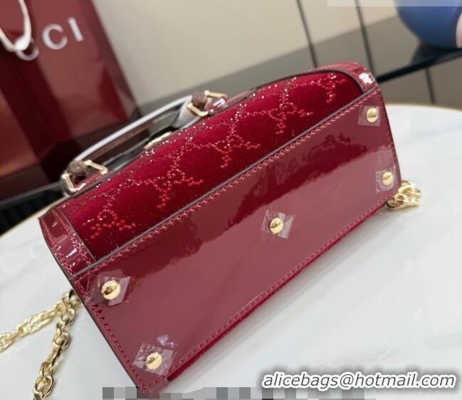 Best Price Gucci Diana crystals velvet small tote bag 675800 Ancora Red 2026