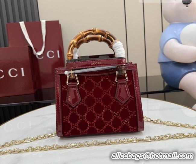 Best Price Gucci Diana crystals velvet small tote bag 675800 Ancora Red 2026