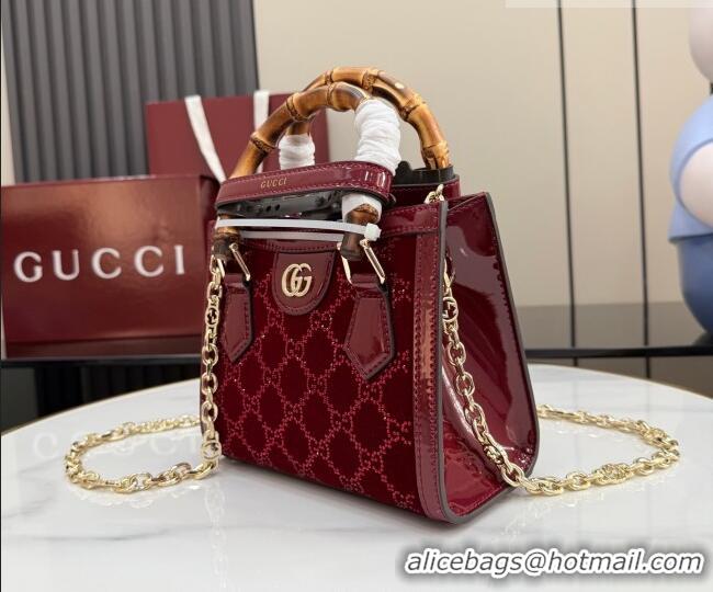 Best Price Gucci Diana crystals velvet small tote bag 675800 Ancora Red 2026