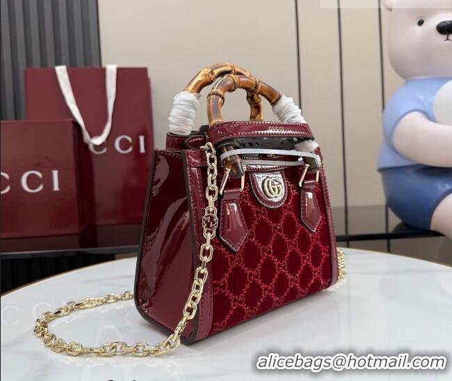 Best Price Gucci Diana crystals velvet small tote bag 675800 Ancora Red 2026