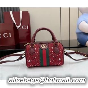 Famous Brand Gucci Ophidia Crystals GG Canvas Super Mini bag 781490 Ancora Red 2026