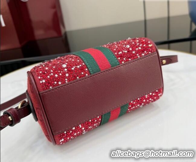 Famous Brand Gucci Ophidia Crystals GG Canvas Super Mini bag 781490 Ancora Red 2026