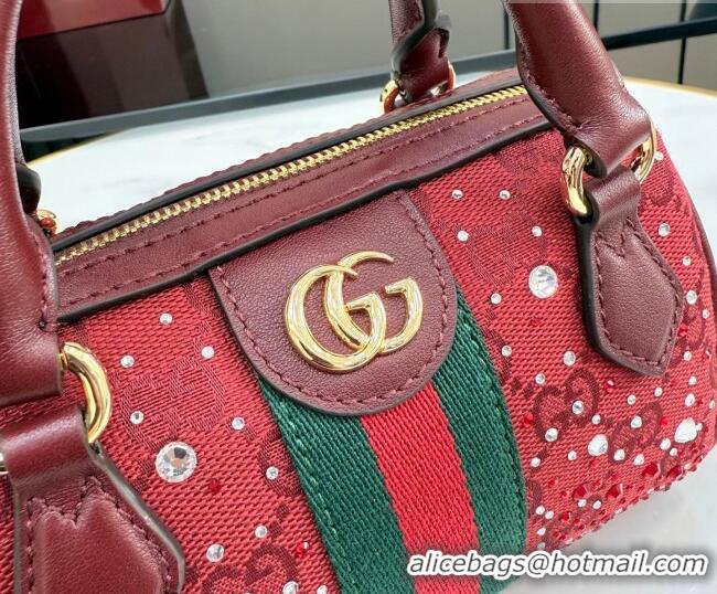 Famous Brand Gucci Ophidia Crystals GG Canvas Super Mini bag 781490 Ancora Red 2026