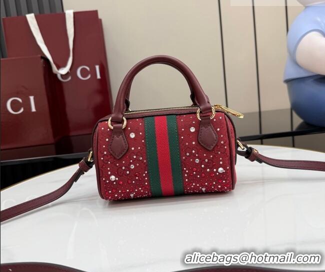 Famous Brand Gucci Ophidia Crystals GG Canvas Super Mini bag 781490 Ancora Red 2026