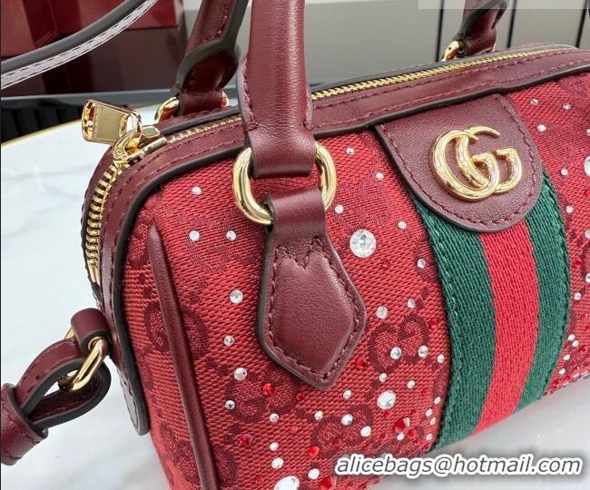 Famous Brand Gucci Ophidia Crystals GG Canvas Super Mini bag 781490 Ancora Red 2026