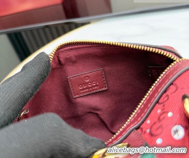 Famous Brand Gucci Ophidia Crystals GG Canvas Super Mini bag 781490 Ancora Red 2026