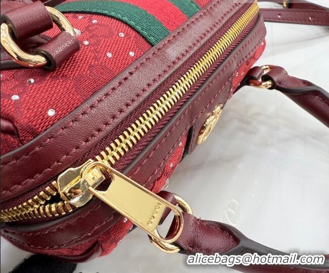 Famous Brand Gucci Ophidia Crystals GG Canvas Super Mini bag 781490 Ancora Red 2026