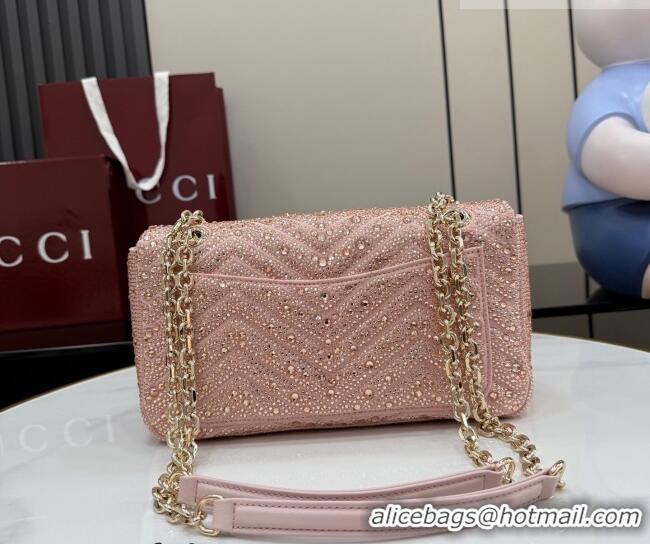 Super Quality Gucci GG Marmont crystals medium shoulder bag 837267 Light Pink 2026