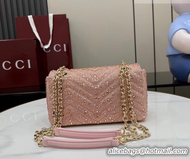 Best Price Gucci GG Marmont crystals small shoulder bag 837280 Light Pink 2026