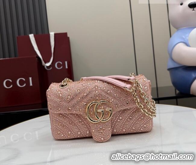 Best Price Gucci GG Marmont crystals small shoulder bag 837280 Light Pink 2026