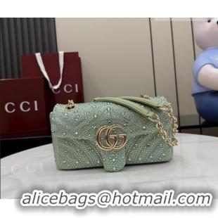 Luxury Discount Gucci GG Marmont crystals small shoulder bag 837280 Pale Green 2026