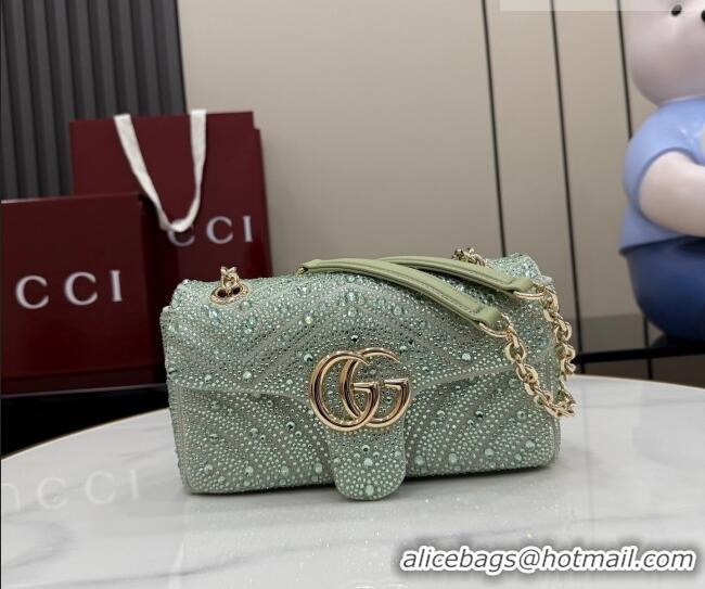 Luxury Discount Gucci GG Marmont crystals small shoulder bag 837280 Pale Green 2026