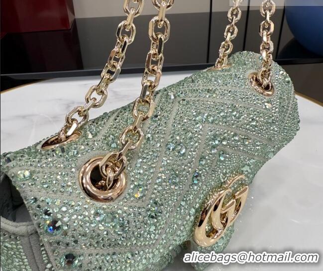 Luxury Discount Gucci GG Marmont crystals small shoulder bag 837280 Pale Green 2026