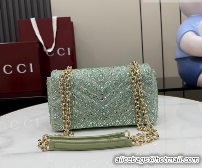Luxury Discount Gucci GG Marmont crystals small shoulder bag 837280 Pale Green 2026