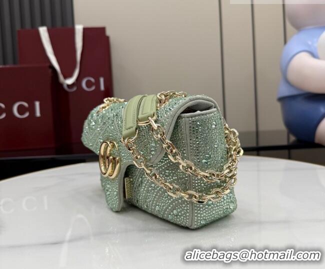 Luxury Discount Gucci GG Marmont crystals small shoulder bag 837280 Pale Green 2026