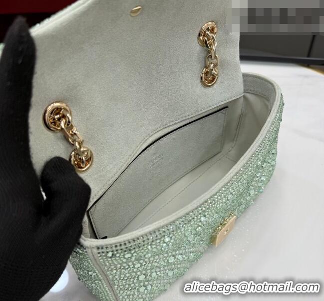 Luxury Discount Gucci GG Marmont crystals small shoulder bag 837280 Pale Green 2026