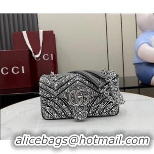 Luxury Discount Gucci GG Marmont crystals small shoulder bag 837280 Grey 2026