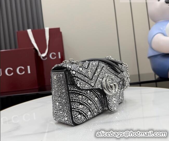 Luxury Discount Gucci GG Marmont crystals small shoulder bag 837280 Grey 2026
