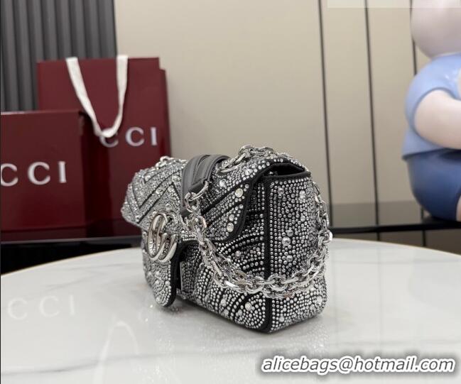 Luxury Discount Gucci GG Marmont crystals small shoulder bag 837280 Grey 2026