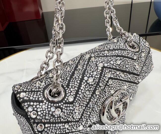 Luxury Discount Gucci GG Marmont crystals small shoulder bag 837280 Grey 2026