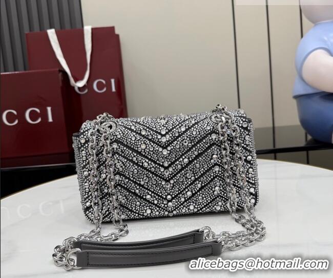 Luxury Discount Gucci GG Marmont crystals small shoulder bag 837280 Grey 2026