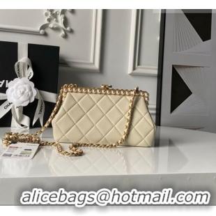Famous Brand Chanel Lambskin Leather & Pearls Clutch with Chain AS5912 Light Beige 2026