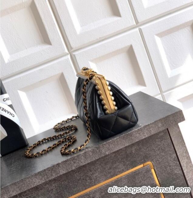 Grade Design Chanel Lambskin Leather & Pearls Clutch with Chain AS5912 Black 2026