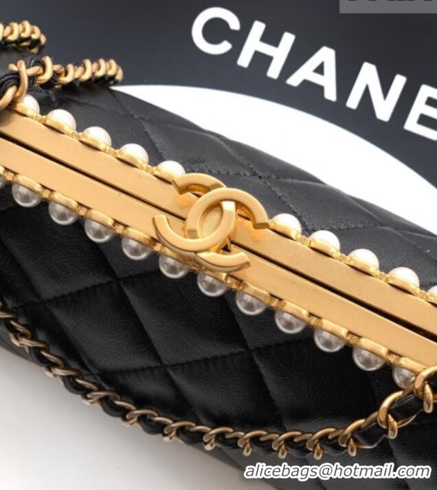 Grade Design Chanel Lambskin Leather & Pearls Clutch with Chain AS5912 Black 2026