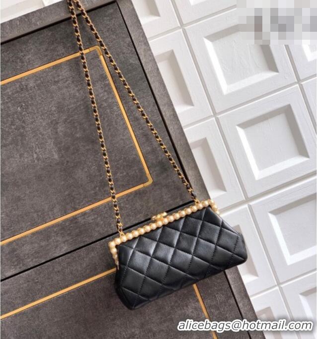 Grade Design Chanel Lambskin Leather & Pearls Clutch with Chain AS5912 Black 2026
