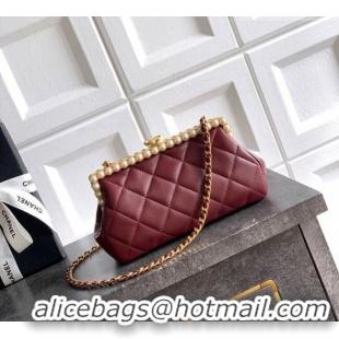 Famous Brand Chanel Lambskin Leather & Pearls Clutch with Chain AS5912 Burgundy 2026