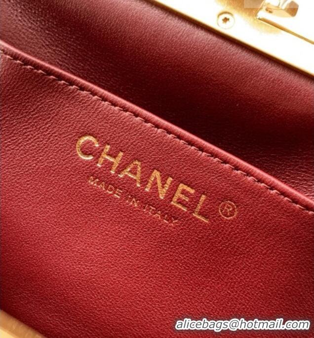 Famous Brand Chanel Lambskin Leather & Pearls Clutch with Chain AS5912 Burgundy 2026