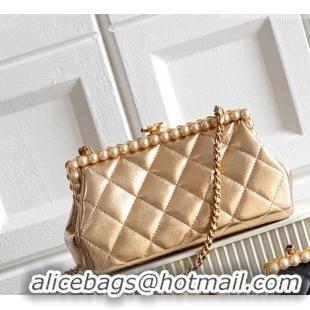 Good Quality Chanel Lambskin Leather & Pearls Clutch with Chain AS5912 Gold 2026