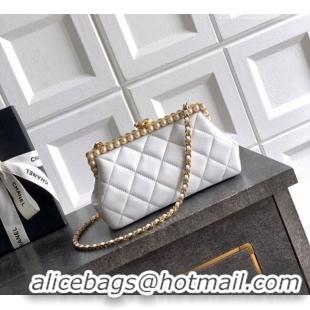 Buy Discount Chanel Lambskin Leather & Pearls Clutch with Chain AS5912 White 2026
