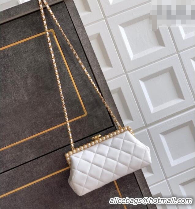 Buy Discount Chanel Lambskin Leather & Pearls Clutch with Chain AS5912 White 2026
