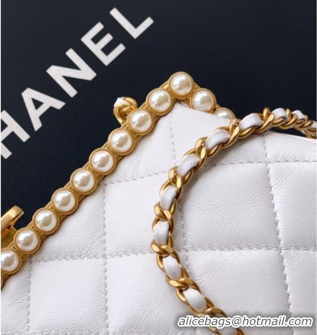Buy Discount Chanel Lambskin Leather & Pearls Clutch with Chain AS5912 White 2026