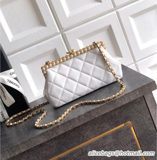 Buy Discount Chanel Lambskin Leather & Pearls Clutch with Chain AS5912 White 2026