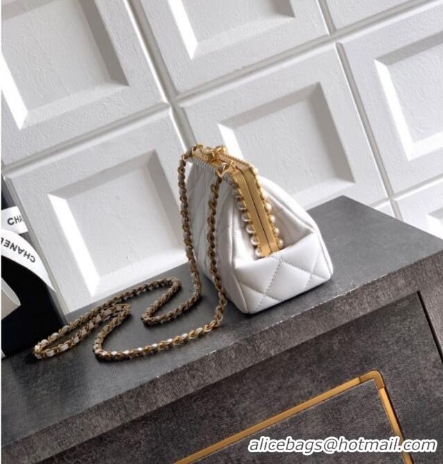 Buy Discount Chanel Lambskin Leather & Pearls Clutch with Chain AS5912 White 2026