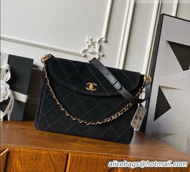 Best Price Chanel Suede Large Flap Messenger Bag AS5883 Black 2026
