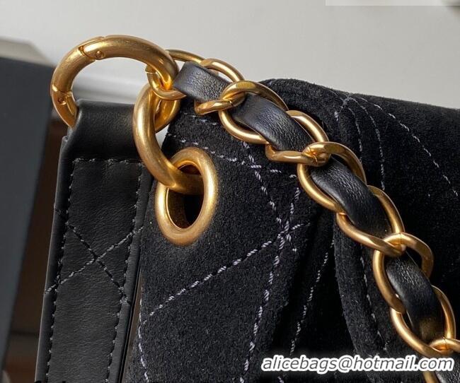 Best Price Chanel Suede Large Flap Messenger Bag AS5883 Black 2026