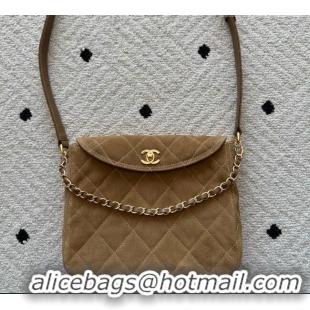 Unique Grade Chanel Suede Medium Flap Messenger Bag AS5885 Light Brown 2026