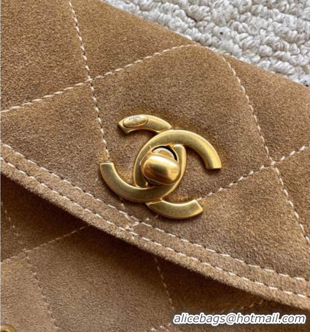 Unique Grade Chanel Suede Medium Flap Messenger Bag AS5885 Light Brown 2026