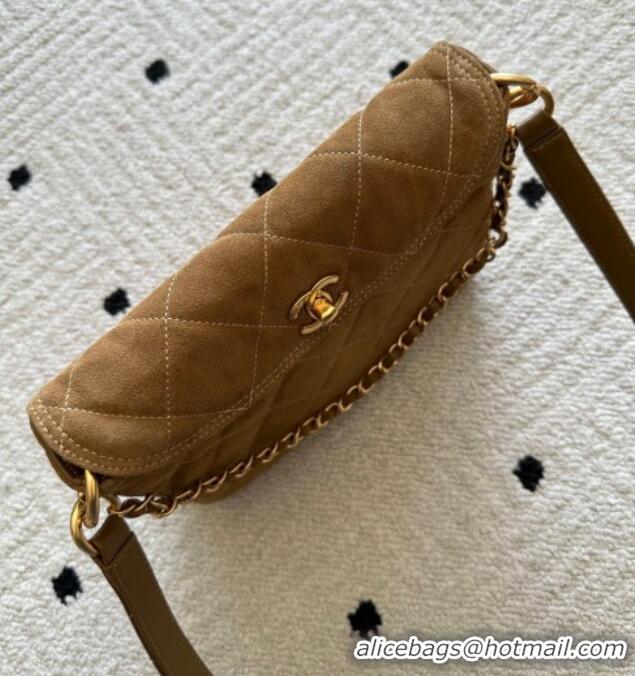 Unique Grade Chanel Suede Medium Flap Messenger Bag AS5885 Light Brown 2026