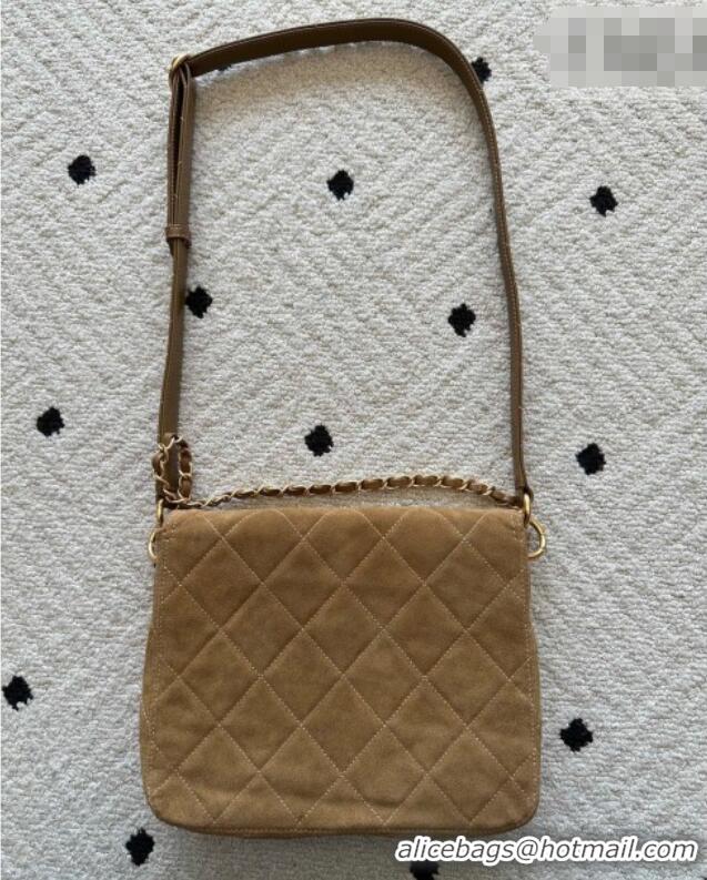 Unique Grade Chanel Suede Medium Flap Messenger Bag AS5885 Light Brown 2026