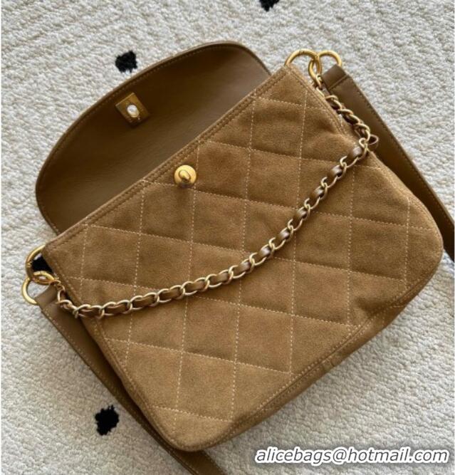 Unique Grade Chanel Suede Medium Flap Messenger Bag AS5885 Light Brown 2026