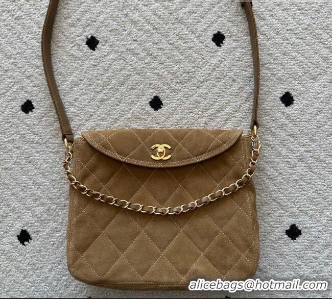Unique Grade Chanel Suede Medium Flap Messenger Bag AS5885 Light Brown 2026