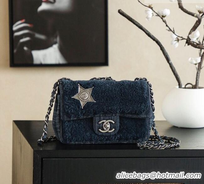 Unique Grade Chanel Shearling Classic Small Flap Bag with Star Charm A01113 Blue 2026