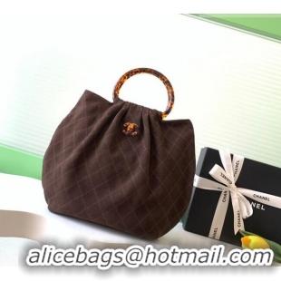 Big Discount Chanel Suede & Turtoise-Shell Effect Top Handle Hobo Bag AS6010 Chocolate 2026