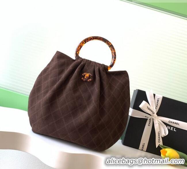 Big Discount Chanel Suede & Turtoise-Shell Effect Top Handle Hobo Bag AS6010 Chocolate 2026