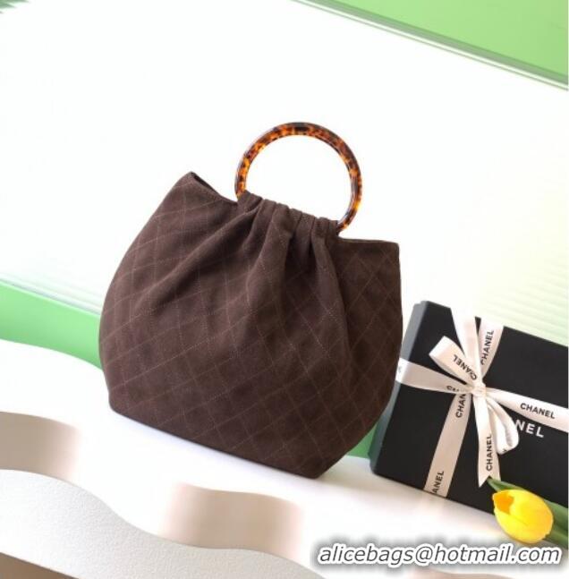 Big Discount Chanel Suede & Turtoise-Shell Effect Top Handle Hobo Bag AS6010 Chocolate 2026